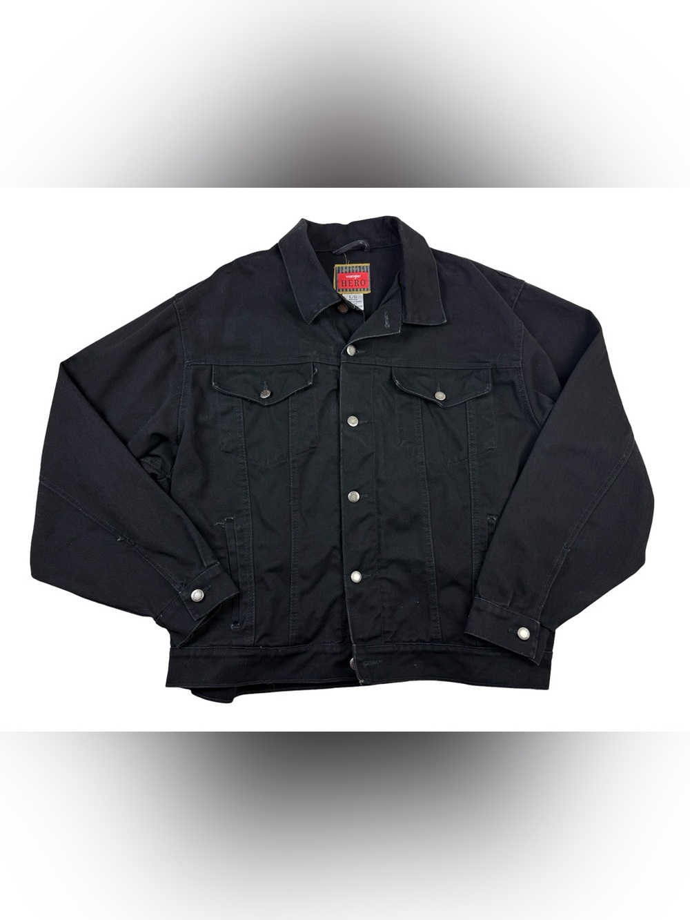 VINTAGE WRANGLER HERO MEN'S DENIM JEANS TRUCKER JACKET SIZE L BLACK